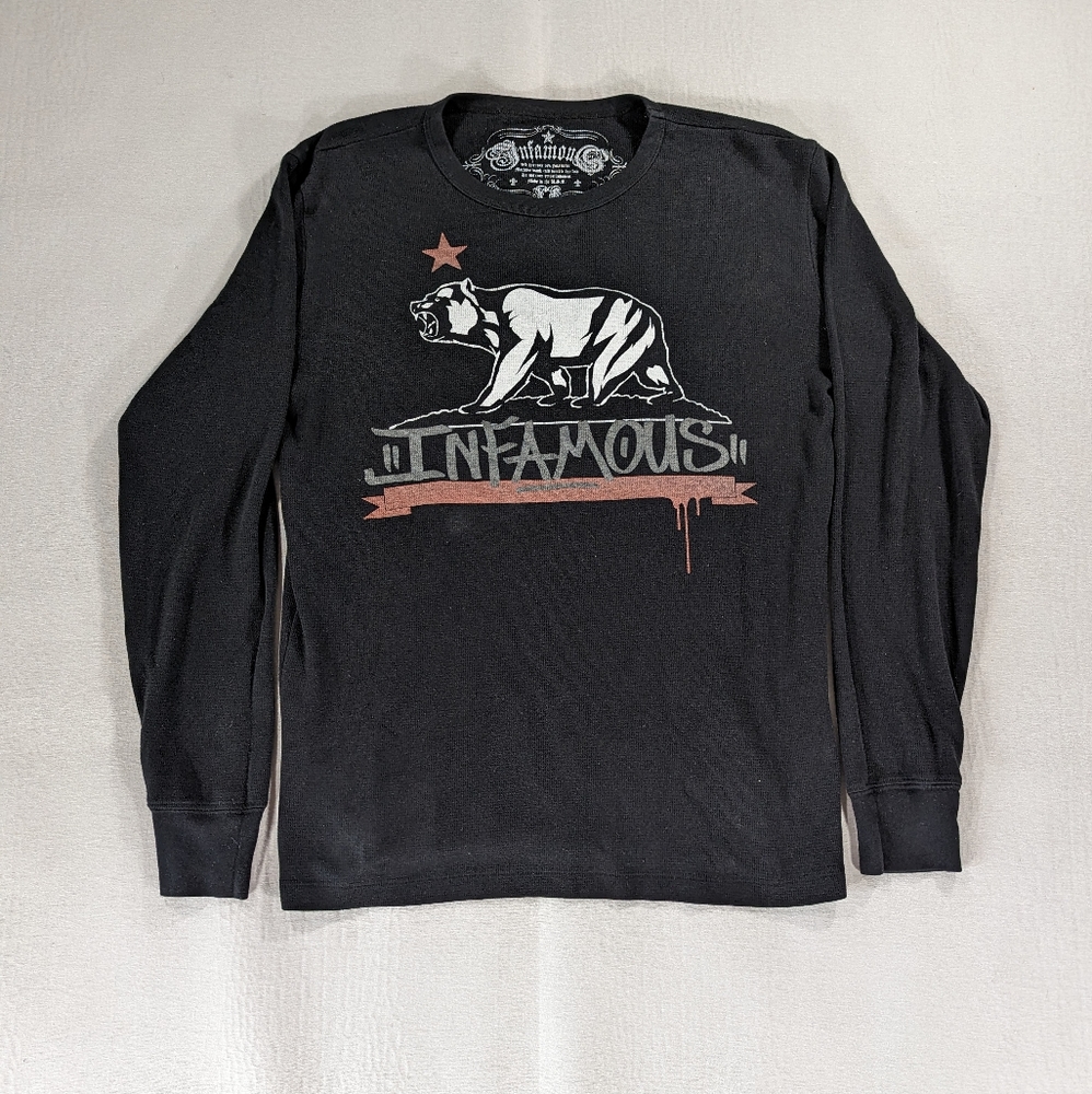 Infamous Crew Neck Graphic Black Shirt Size XL